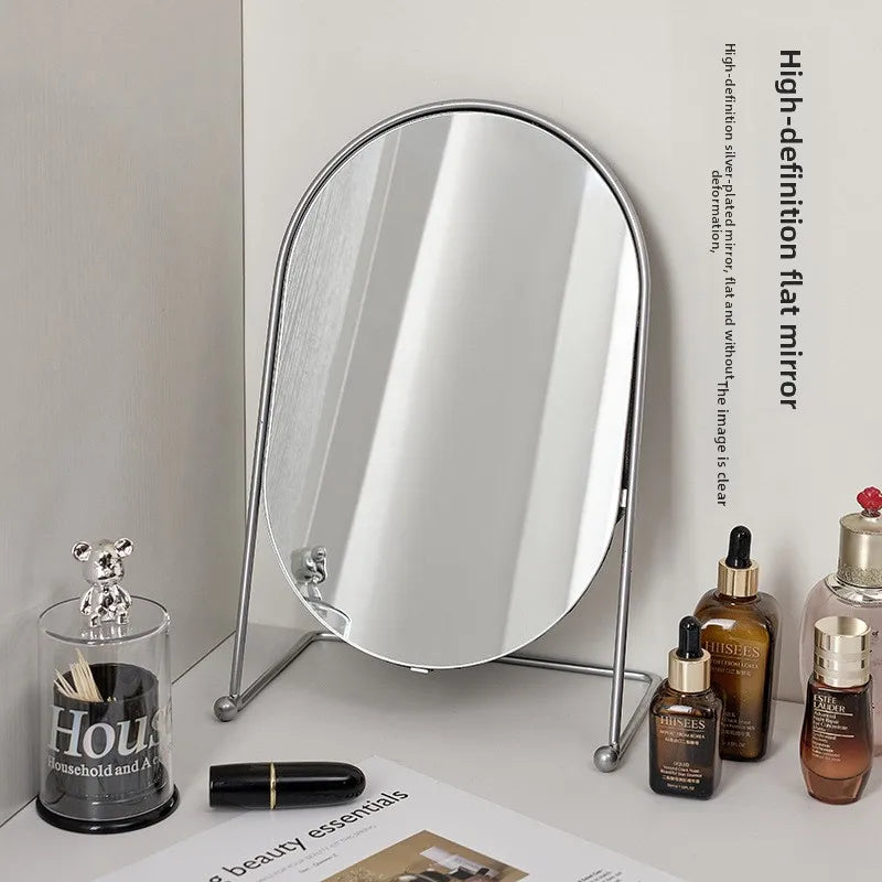 miroir maquillage argenté moderne portable ovale pouces pieds solides aluminium lisse salon chambre bain