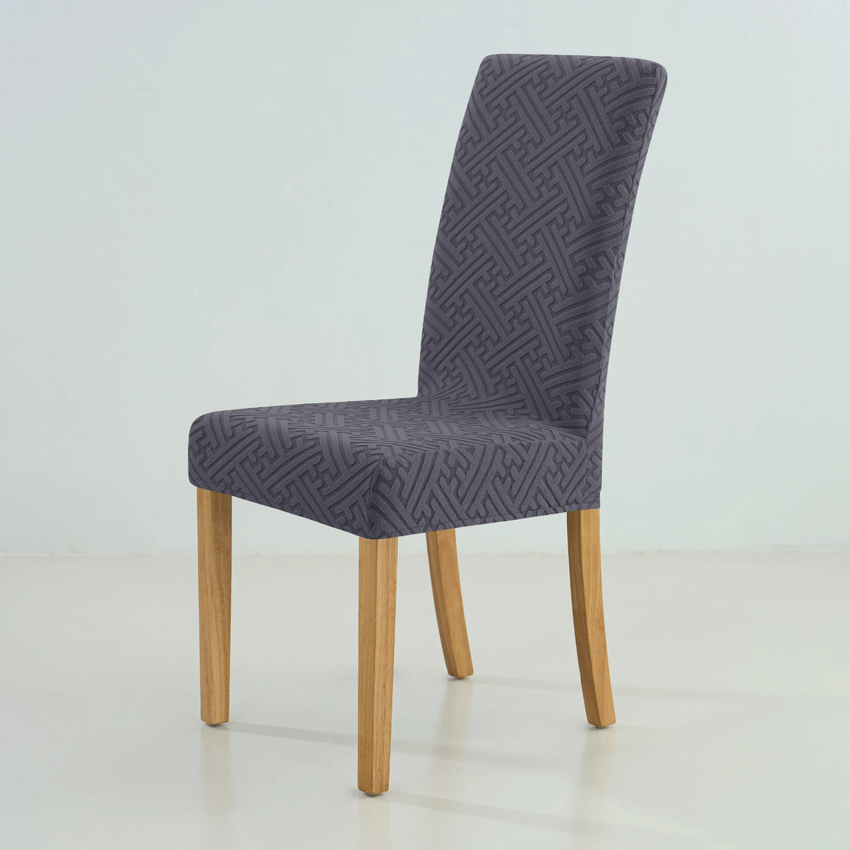 housse chaise moderne motif géométrique gris polyester anti poussière élastique banquet mariage salle manger