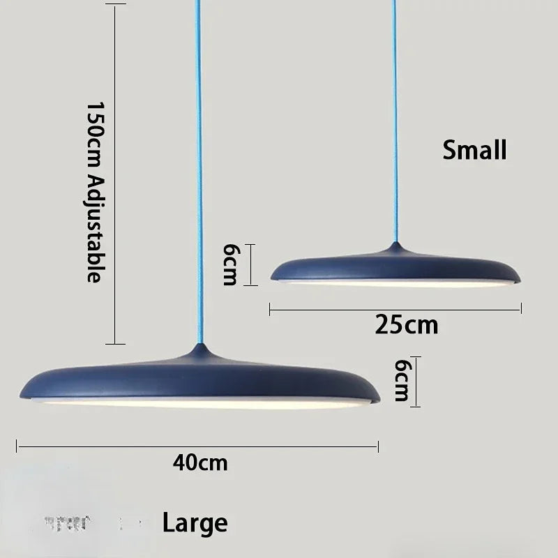 Suspension lumineuse moderne bleu noir gris blanc rose doré plat lisse scandinave câble suspendu