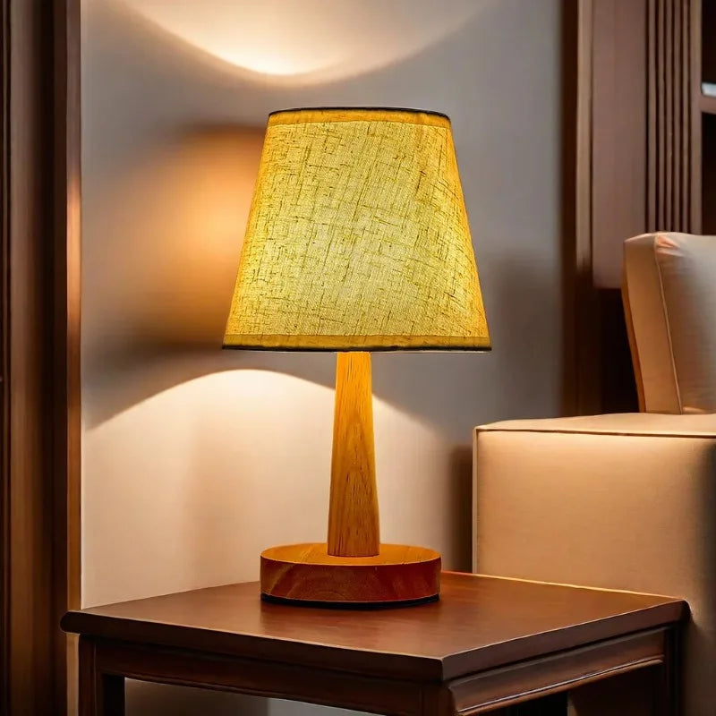 lampe table bois naturel tissu géométrique moderne minimaliste abat jour led clip chambre salon