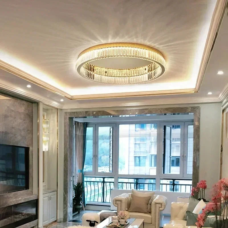 plafonnier led transparent moderne strass brillant diametre 800mm doré