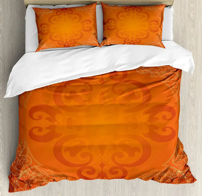 Parure de lit orange motifs royaux vintage housse couette taies oreiller