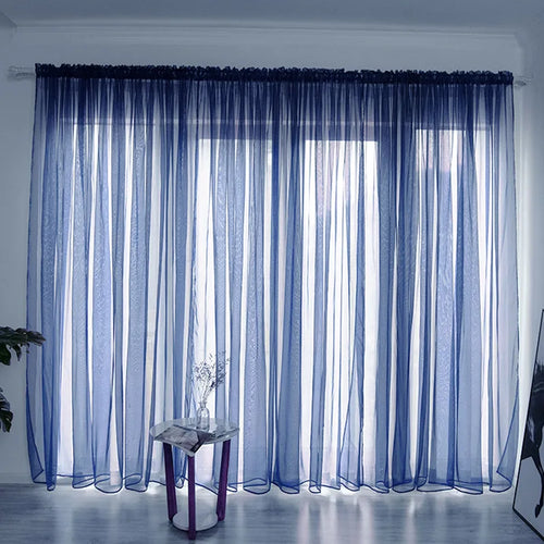 rideaux voilage feuilles stylisées bleu clair translucides décoratifs chambre fenêtre