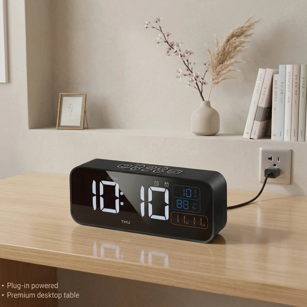 horloge numérique moderne affichage heure température humidité noir port usb