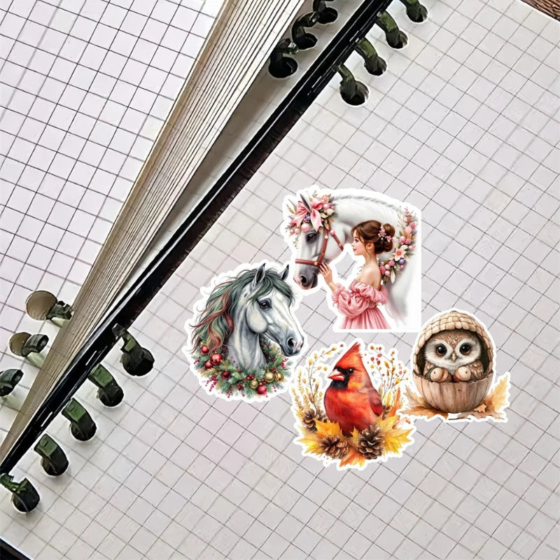 stickers automnaux multicolores oiseaux champignons illustration adhésifs DIY bagages skateboard téléphone portable