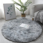 tapis rond peluche doux salon chambre enfant décor intérieur moderne gris bleu rose