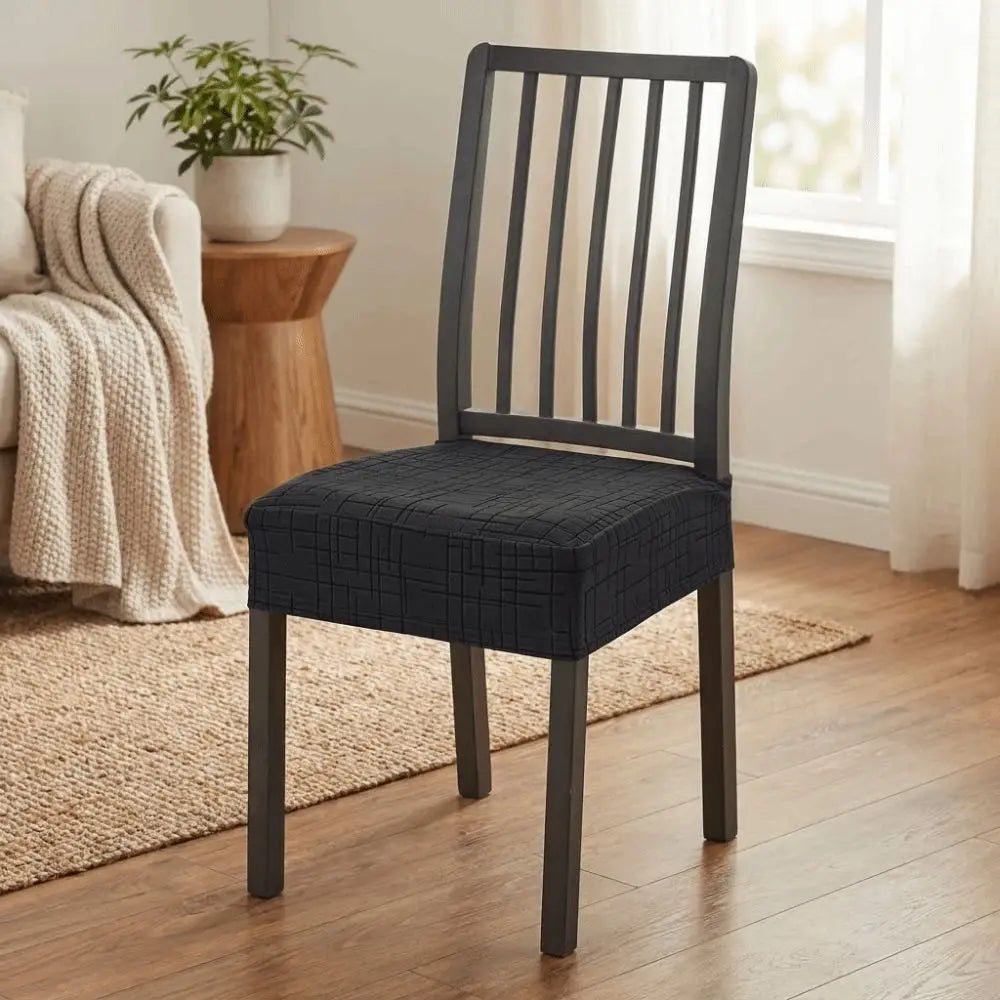 housses chaise moderne carreaux géométriques noir bleu marine gris clair polyester antidérapantes