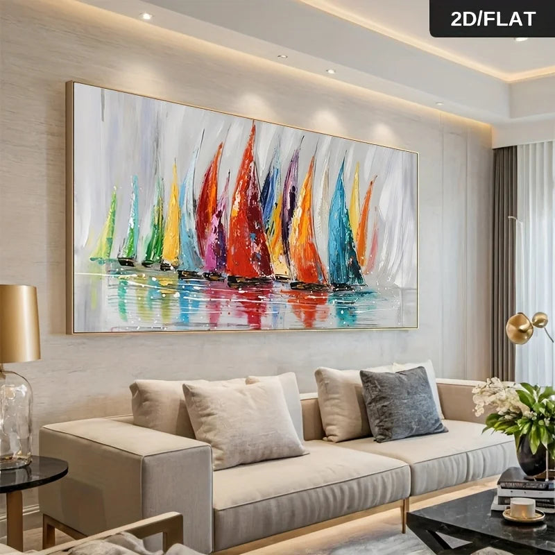 peinture toile abstraite moderne multicolore bateau voile sans cadre grande taille salon vertical rectangle