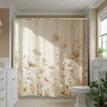 rideau douche moderne fleurs stylisées beige opalescent polyester jacquard naturel élégant salle bain respectueux