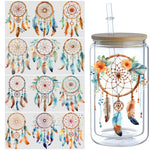 stickers adhésifs dreamcatchers fleurs plumes bohème aquarelle transparents bouteilles bois pack pièces