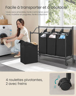 Vue de détail des roulettes du panier à linge pour mobilité