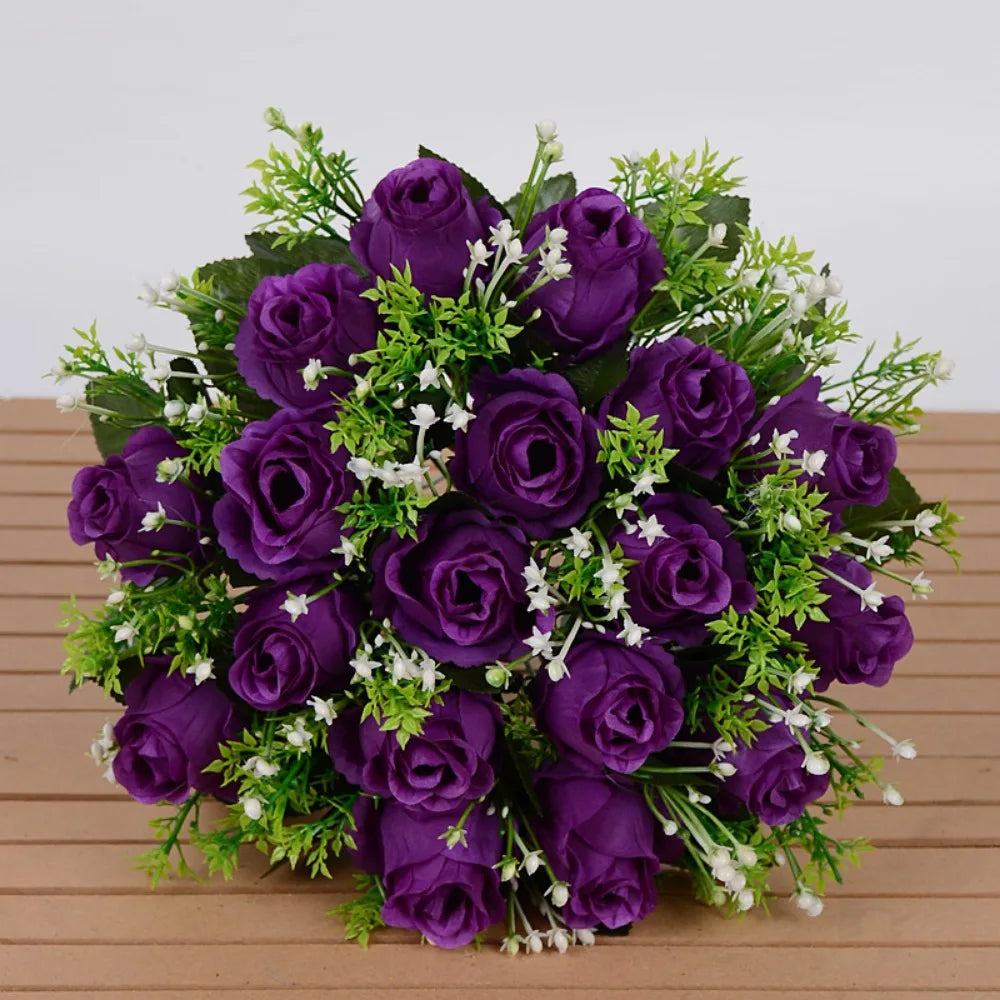 bouquet roses artificielles rouge orange bleu clair rose blanches intérieur décoration romantique classique anniversaire