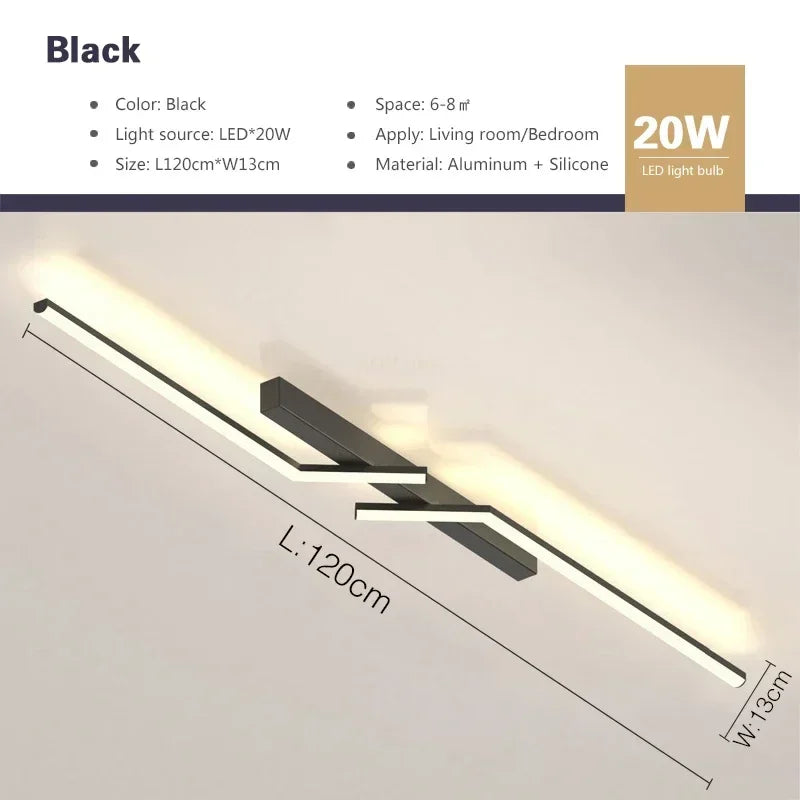 lampe moderne minimaliste noir blanc rectangulaire lisse 60cm 80cm 100cm 120cm led stepless dimming