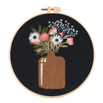 broderie fleur artisanale kit diy tissu coton couleurs vives instructions françaises anneaux bois