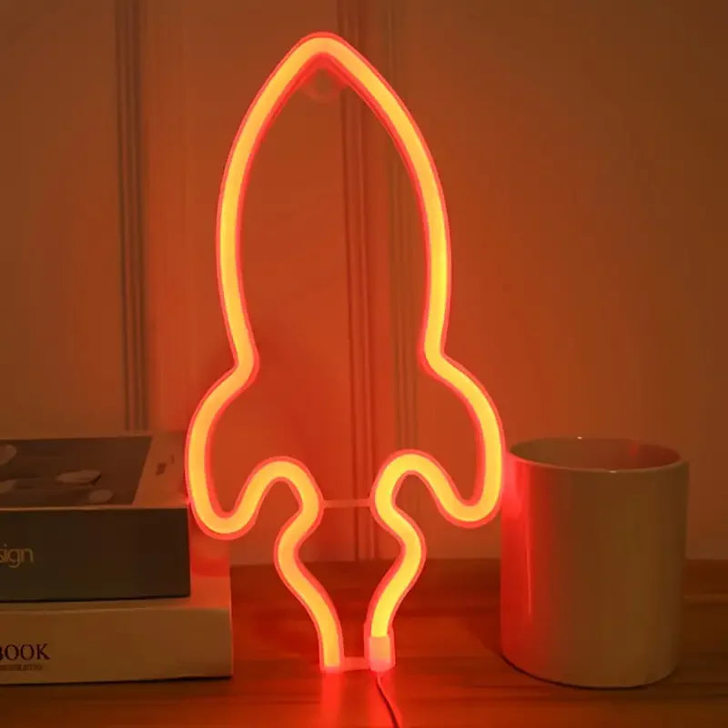 néon bleu rose fusée moderne chambre décoration veilleuse chambre opaque éclairage intérieur usb batterie