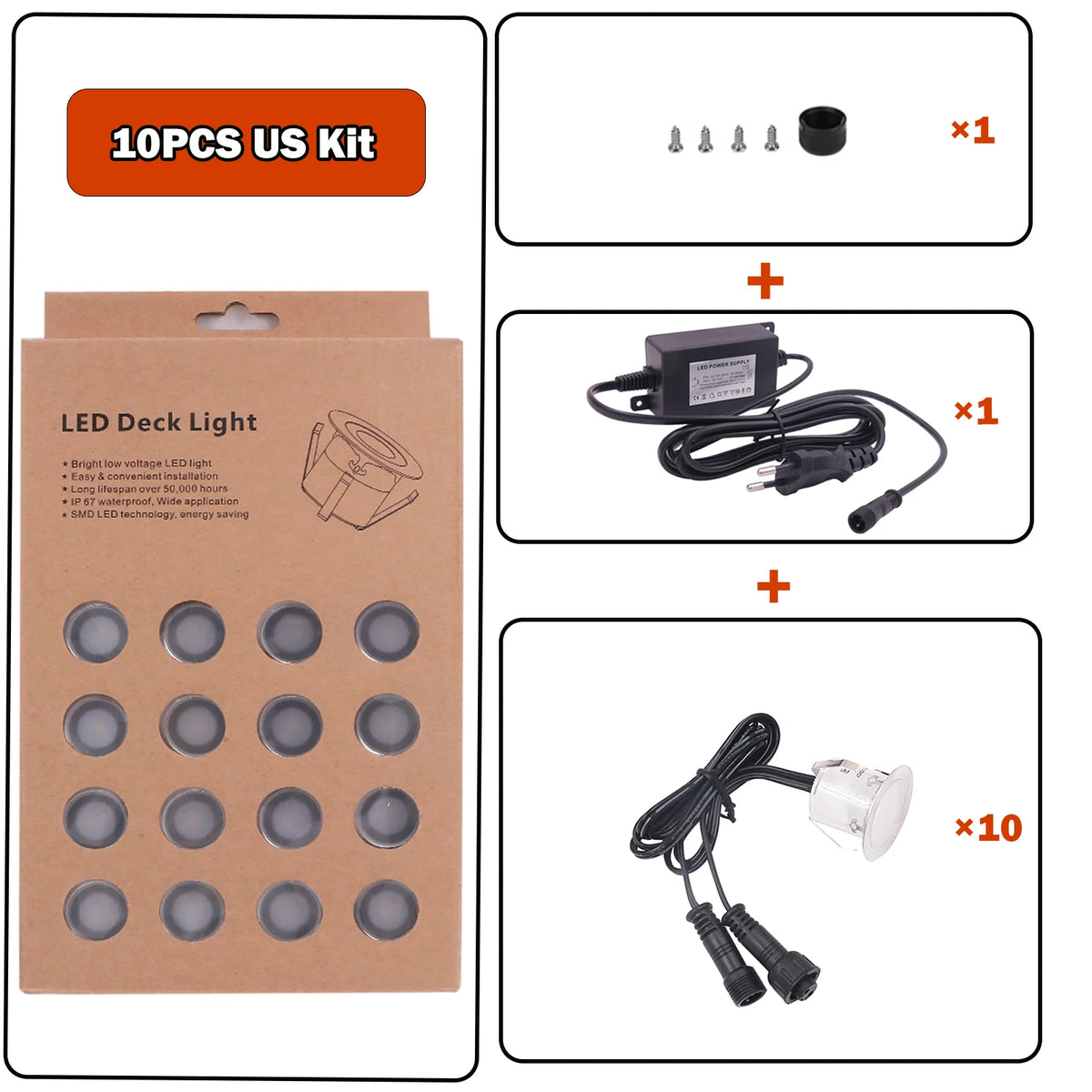 lampe led encastrable ip67 étanche blanc moderne jardin terrasse vis fixation câbles adaptateurs