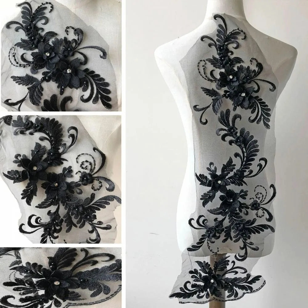 applique textile brodée floral semi transparente rose clair noir baroque