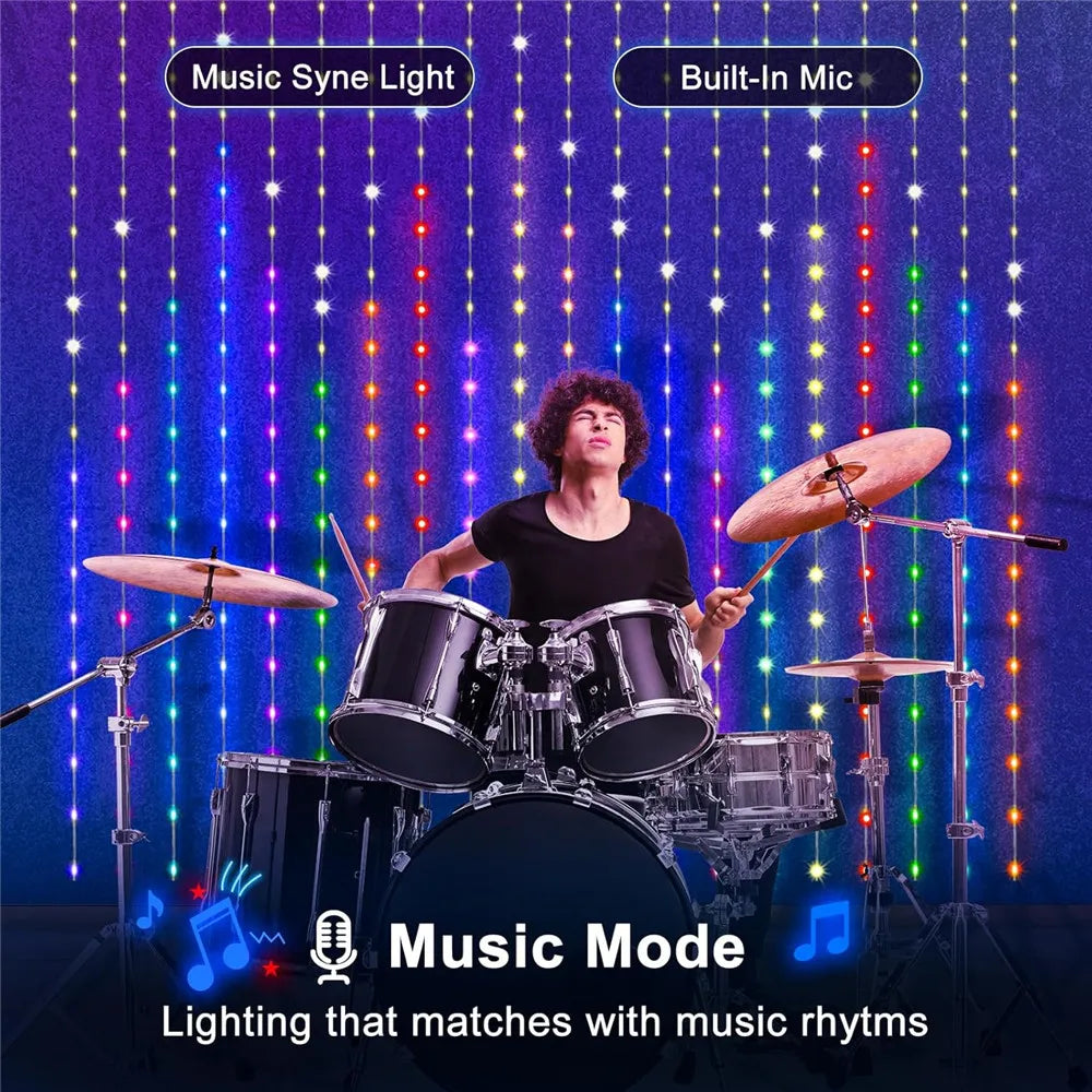 rideau lumineux led multicolore pixel art noel moderne clips télécommande câble alimentation