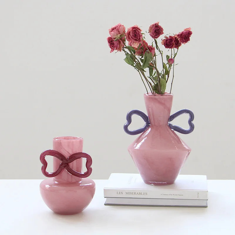 vases modernes rose vert olive mat opaques poignée serpents décoration table hydroponie