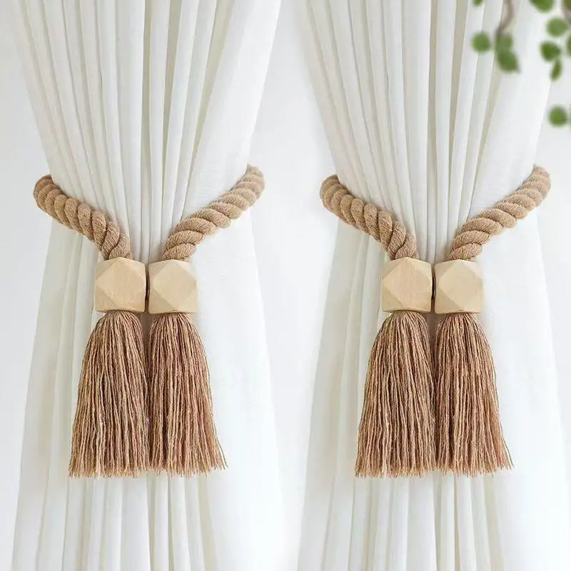 corde rideaux tressée géométriques boho chic beige clair salle bain intérieur decoration