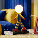 lampe table moderne rayures horizontales bleu jaune rouge base noire lumière blanche 6000k 3000k