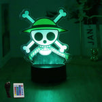 lampe led 3d anime luffy zorro cracked surface télécommande câble usb nocturne rouge vert