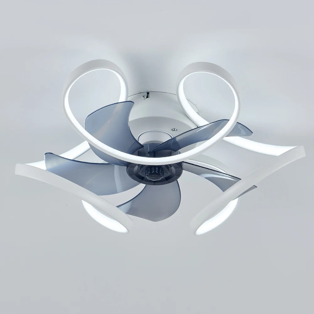 ventilateur lampe led moderne télécommande contrôle mobile noir blanc contemporain minimaliste