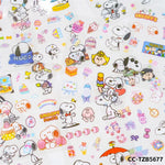 sticker snoopy coloré mignon personnages dessins animés blanc bleu rose jaune vert orange rouge