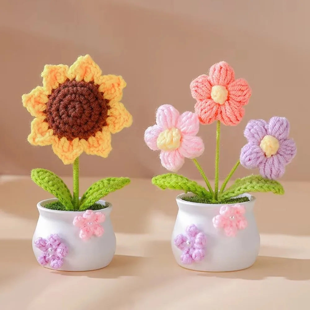 décoration maison tricotée bouquet fleurs artificielles anniversaire baby shower tricolore creative artisanal