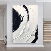 tableau abstrait noir blanc texture épaisse moderne contemporain décoration chambre salon