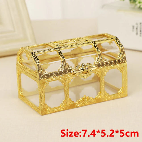 coffre trésor vintage transparent orné pièces monnaie billets banque doré baroque enfant pirate rangement