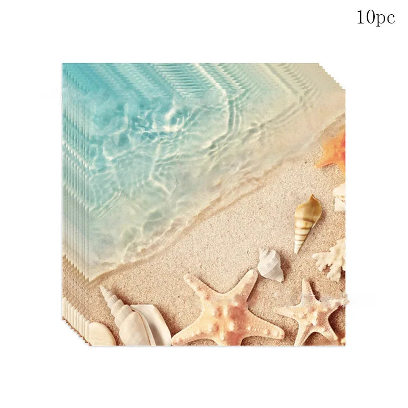 assiettes jetables coquillages étoiles mer verres serviettes fourchette couteaux plage anniversaire thème marin festifs