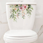 autocollant mural décoration toilettes motif feuilles fleurs floral opaques blanc