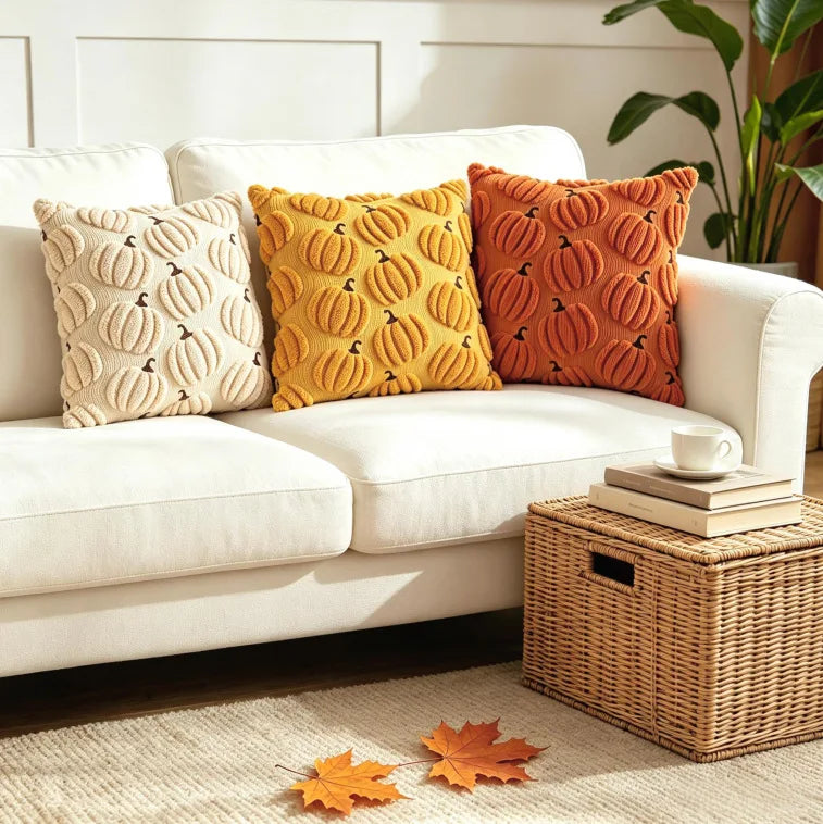 citrouilles halloween coussins carrés beige orange jaune décoration sofa sans rembourrage polyester jacquard festive