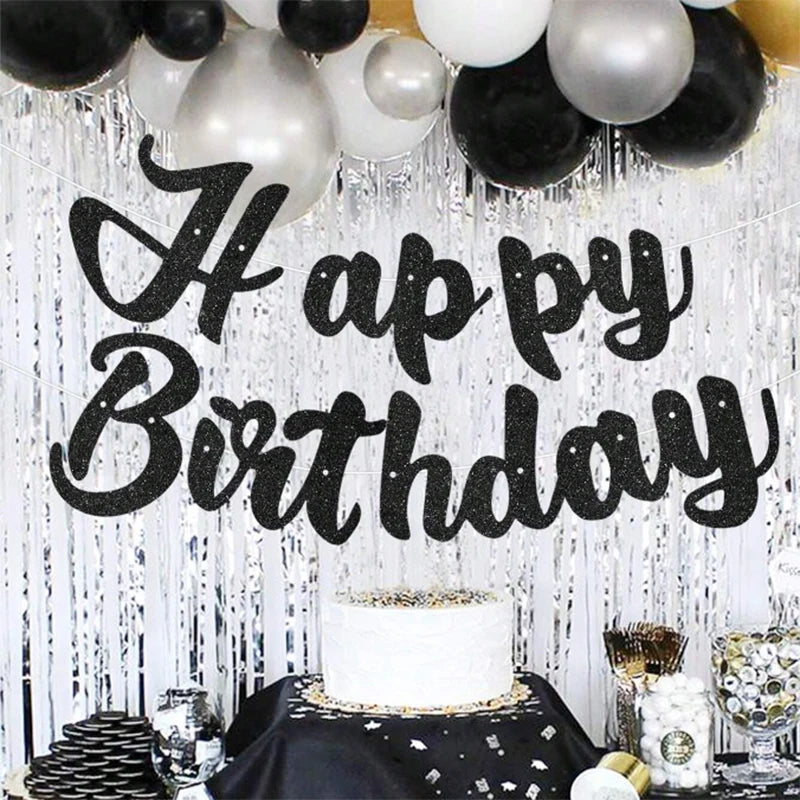 guirlande lettres happy birthday pailletées or rose violet noir cursive suspension anniversaire fête