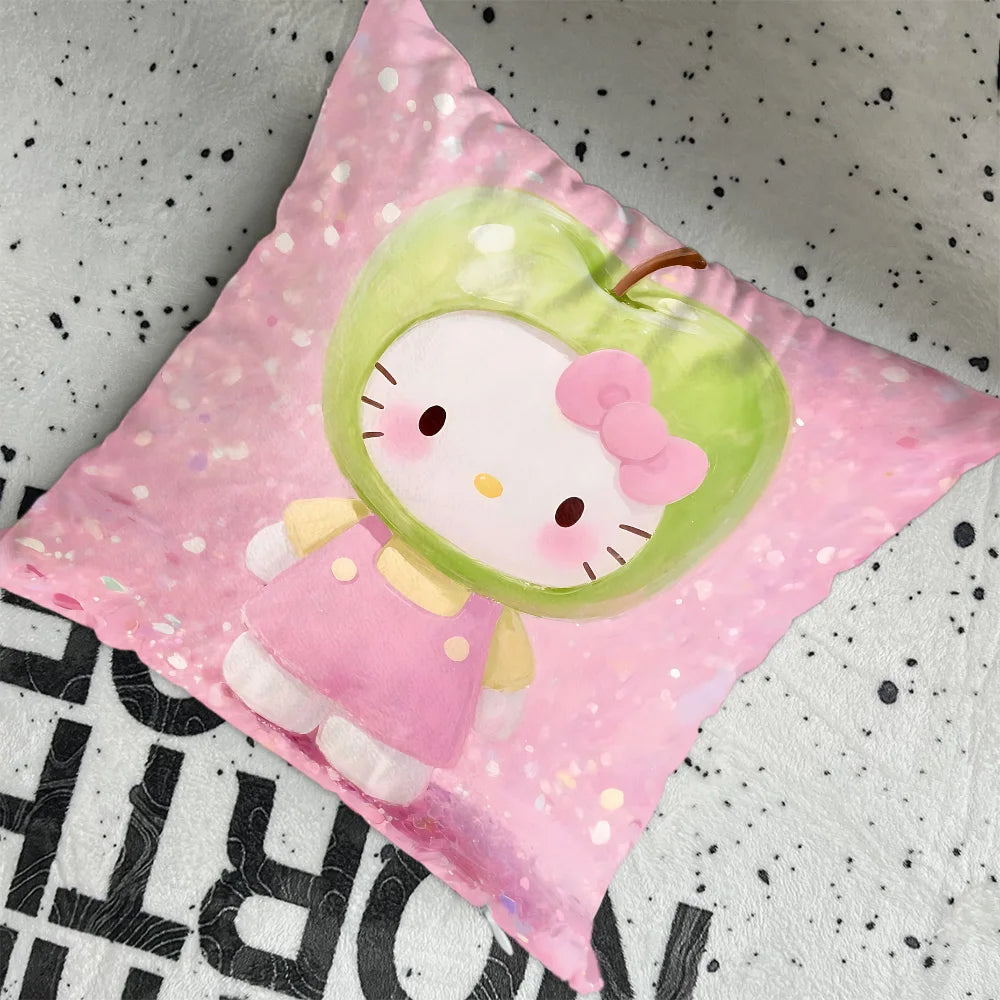 housse coussin décorative motif hello kitty rose blanc coton cartoon salon lit