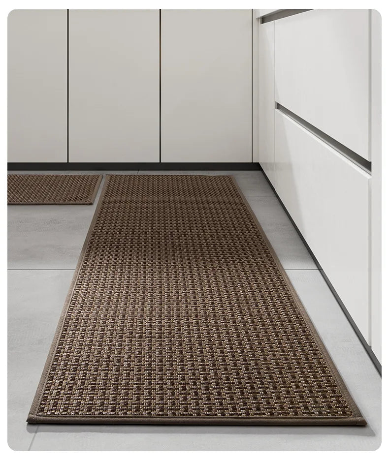 tapis solide marron clair noir tissé géométrique moderne antidérapant lavable cuisine intérieur