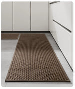 tapis solide marron clair noir tissé géométrique moderne antidérapant lavable cuisine intérieur