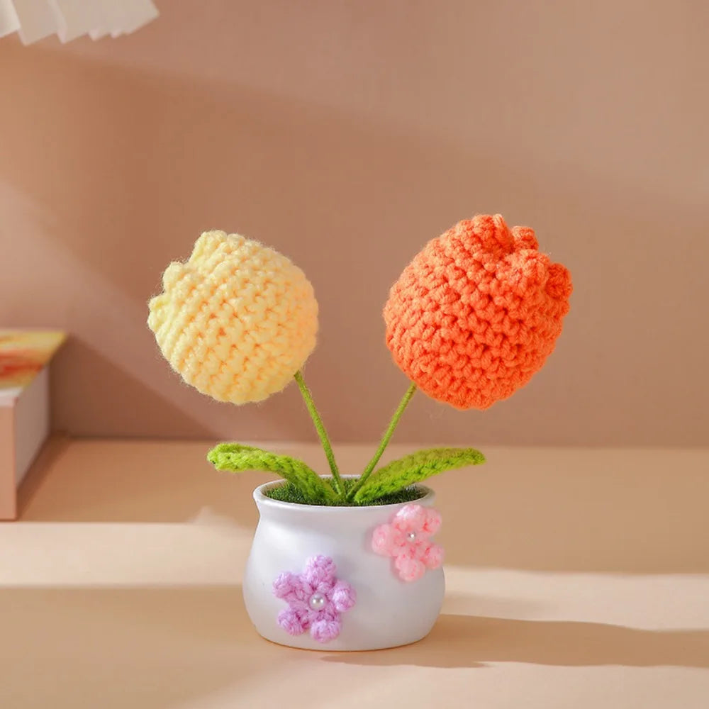 décoration maison tricotée bouquet fleurs artificielles anniversaire baby shower tricolore creative artisanal