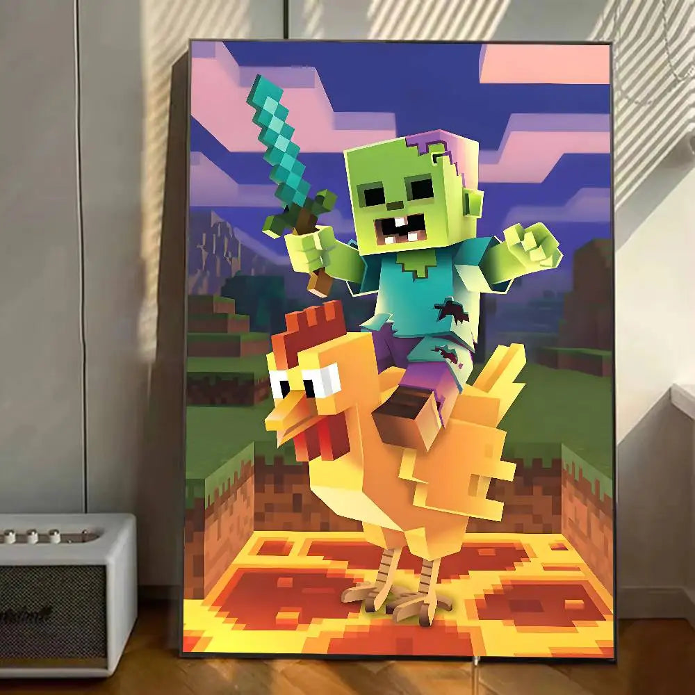 affiches art numériques pixel retro jeu vidéo animaux couleur rose blanc vert bleu gris