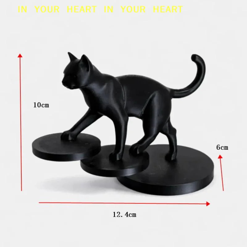 statue chat noir résine lisse contemporaine décoration intérieure base circulaire ornement salon minimaliste