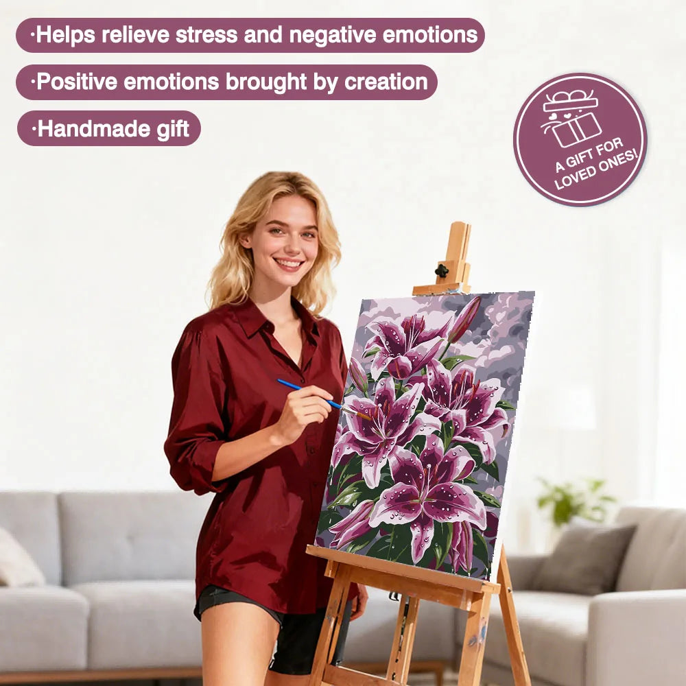 tableau peindre fleur lys toile diy pinceaux peintures guide opaque réaliste decoration maison hobby