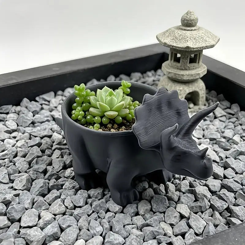 cache pot forme dinosaure gris sculpté créatif plantation plante succulente đa dụng trang trí