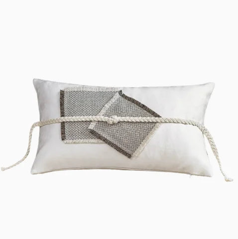 coussin géométrique laine coton contemporain beige gris noir décoratif sofa lit voiture
