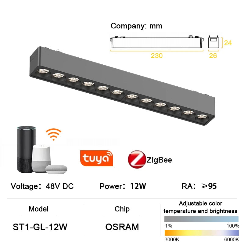 luminaire led rail magnétique noir moderne système éclairage intelligent intérieur ultra mince