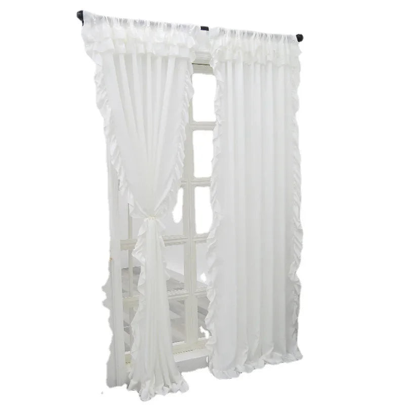 rideau blanc volants classique tubulaire translucide polyester balcon maison