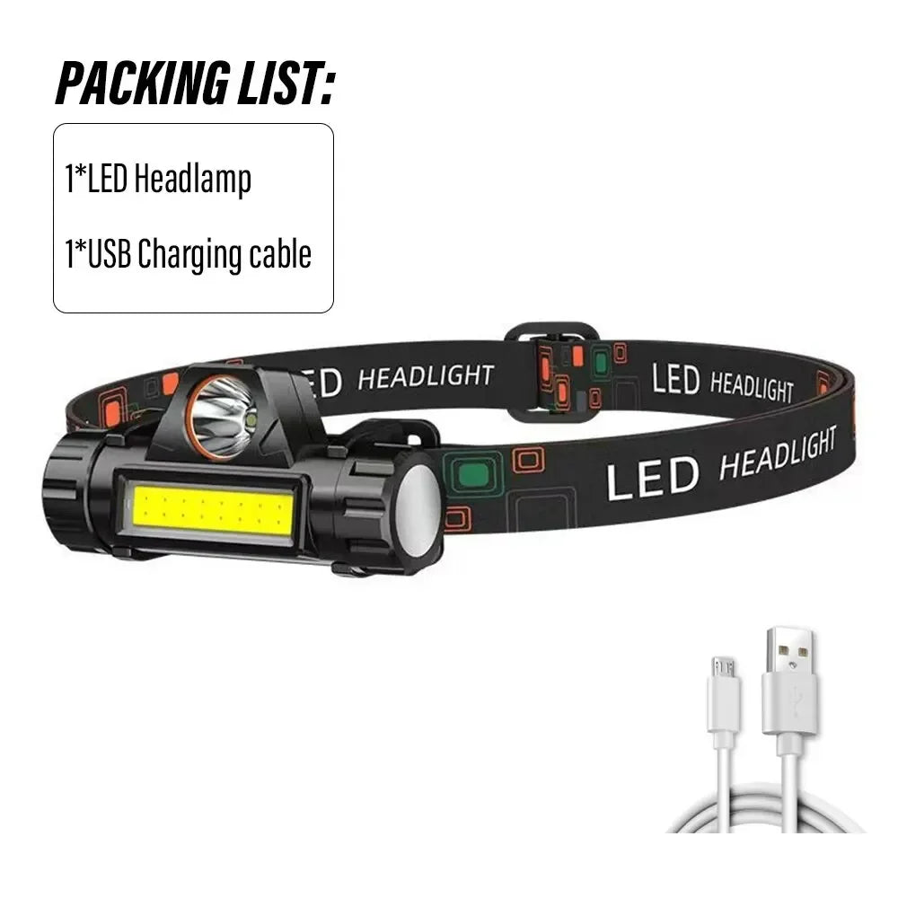 lampe frontale led pêche camping rechargeable aimant détachable modes éclairage bandana réglable