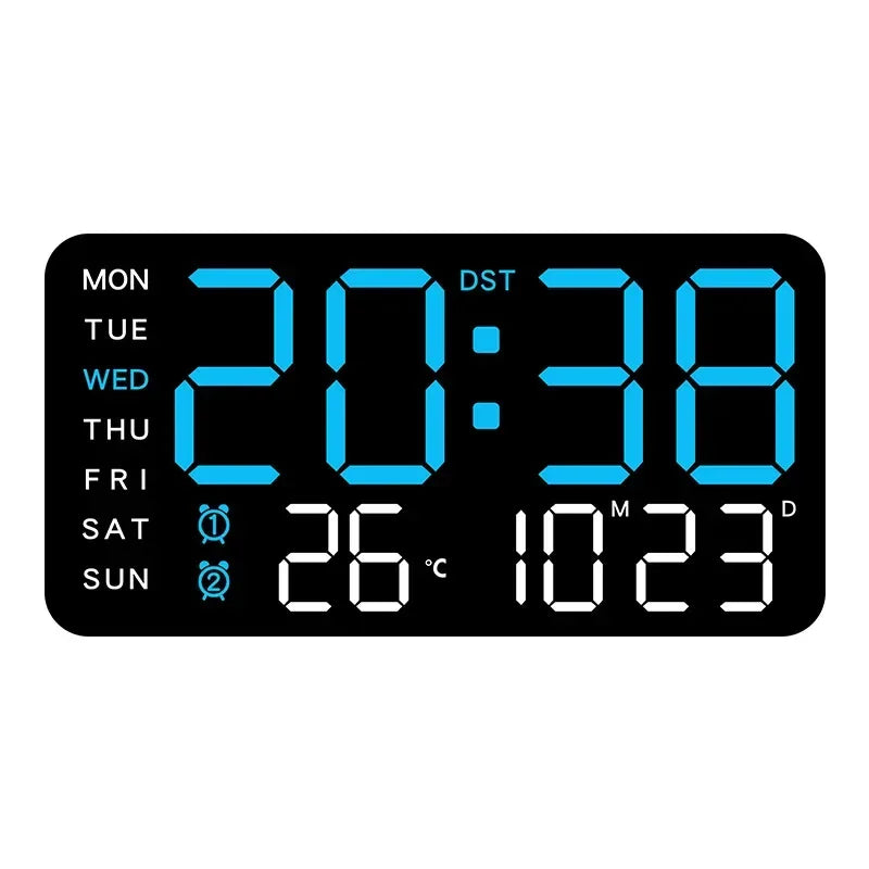 horloge murale moderne finition brossée affichage numérique température alarme gris salon chambre