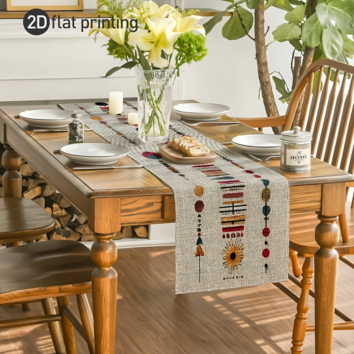 nappe rectangulaire géométrique ethnique bohème polyester beige marron rouge jaune bleu orange