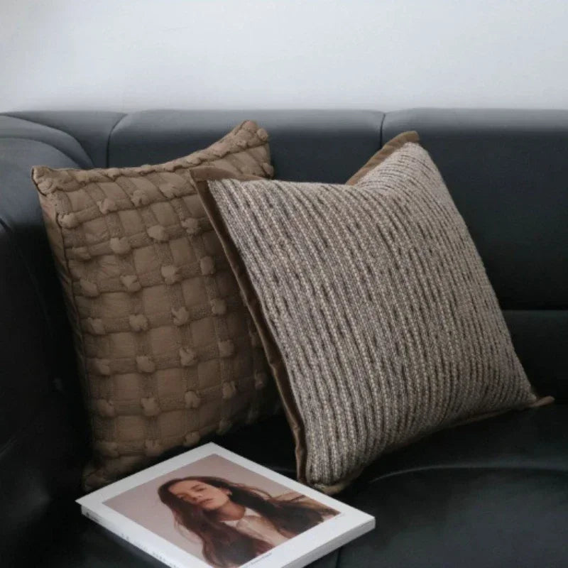 housse coussin beige rayé moderne adhésif 100 polyester 30x50 45x45 50x50